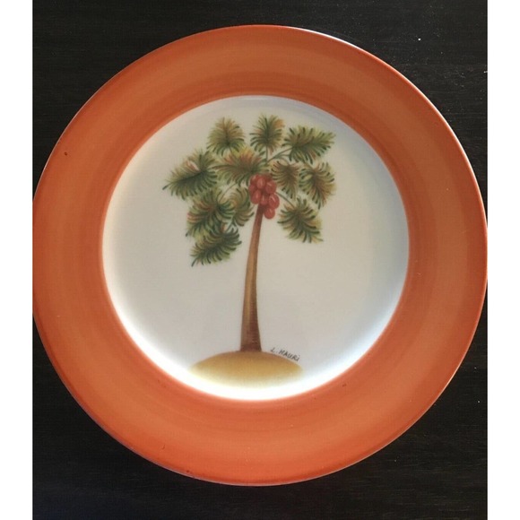 Email De Limoges plates 1855 ORANGE palm tree plates Set of 2 **RARE/HTF - Picture 8 of 10
